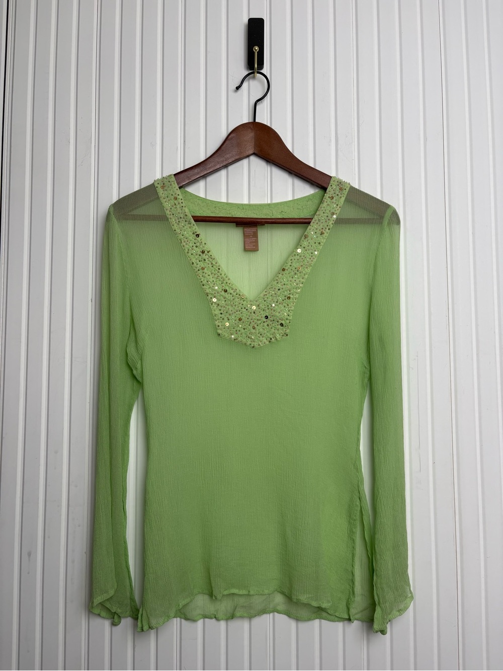 VTG Y2K Forever 21 Silk Sheer Top Beaded Fairy Ethereal Layer Retro